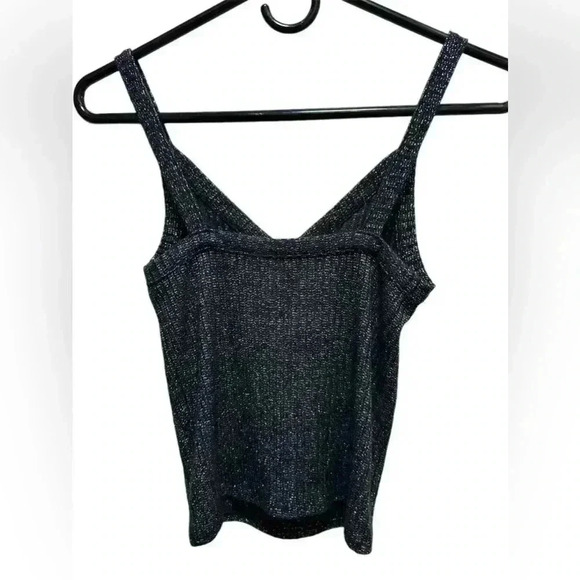 AMERICAN EAGLE STRETCHY BLACK AND SILVER SPARKLE TANK TOP - Picture 2 of 4